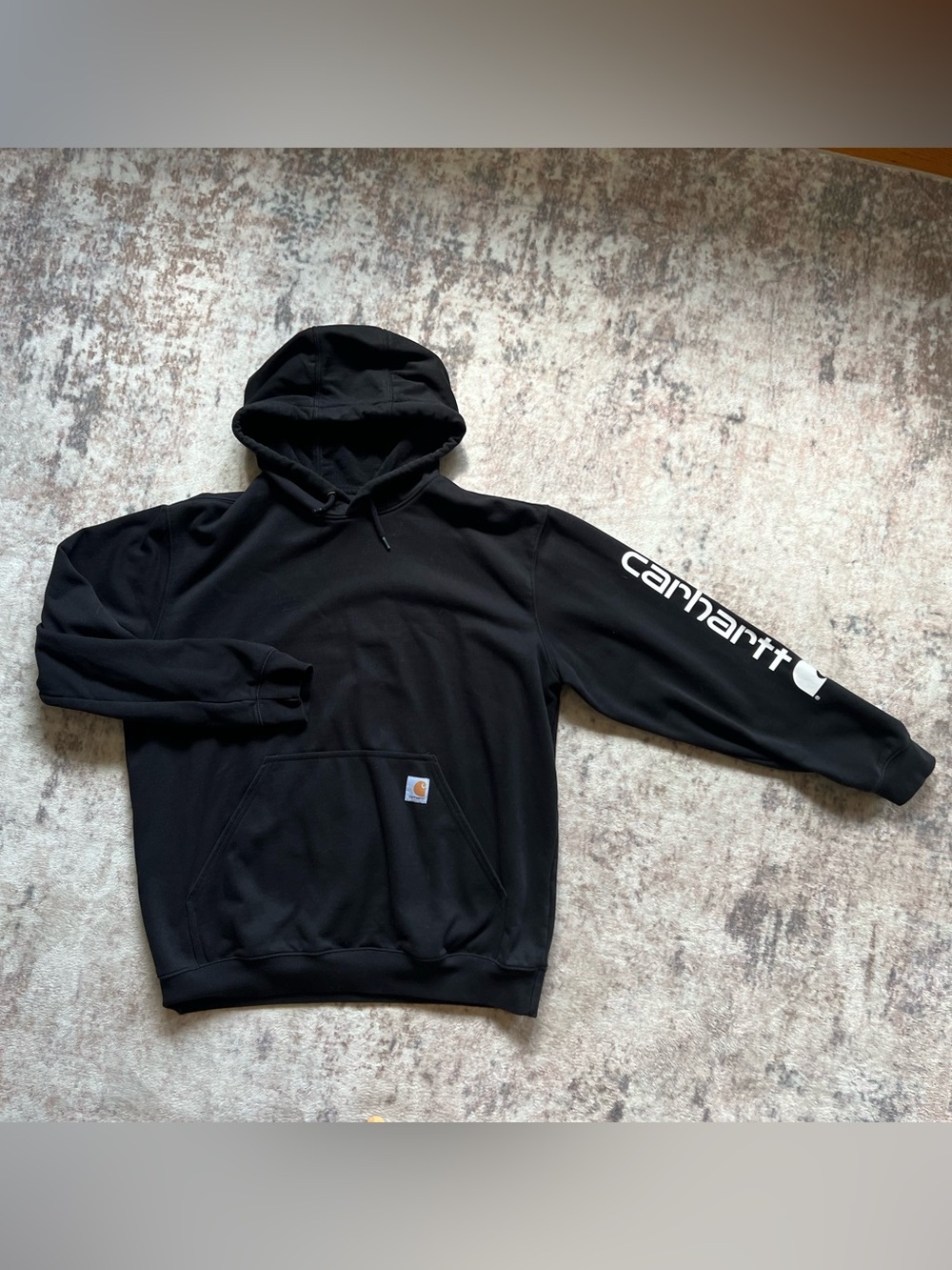 Carhartt Men's Black Logo Sleeve Hoodie Sweatshirt
